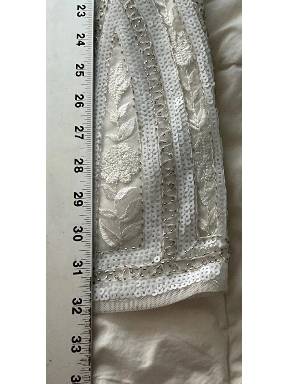 Lulu's Ivory Embroidered Beaded Mesh Short-Sleeve Shift Dress - Picture 8 of 9